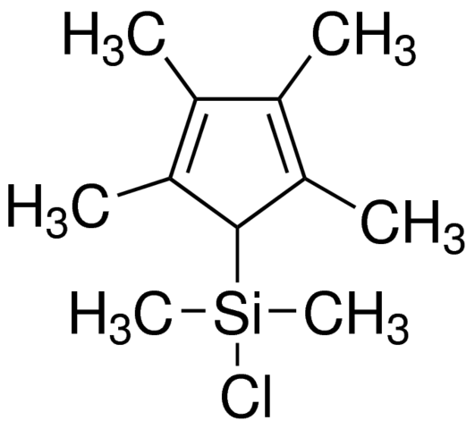 Chlorodimethyl(2,3,4,5-tetramethyl-2,4-cyclopentadien-1-yl)silane - CAS:125542-03-2 - ClMe2(Me4Cp)24, 5-(Chlorodimethylsilyl)-1,2,3,4-tetramethyl-1,3-cyclopentadiene, Dimethylsilyl(2,3,4,5-tetramethylcyclopentadienyl) chloride